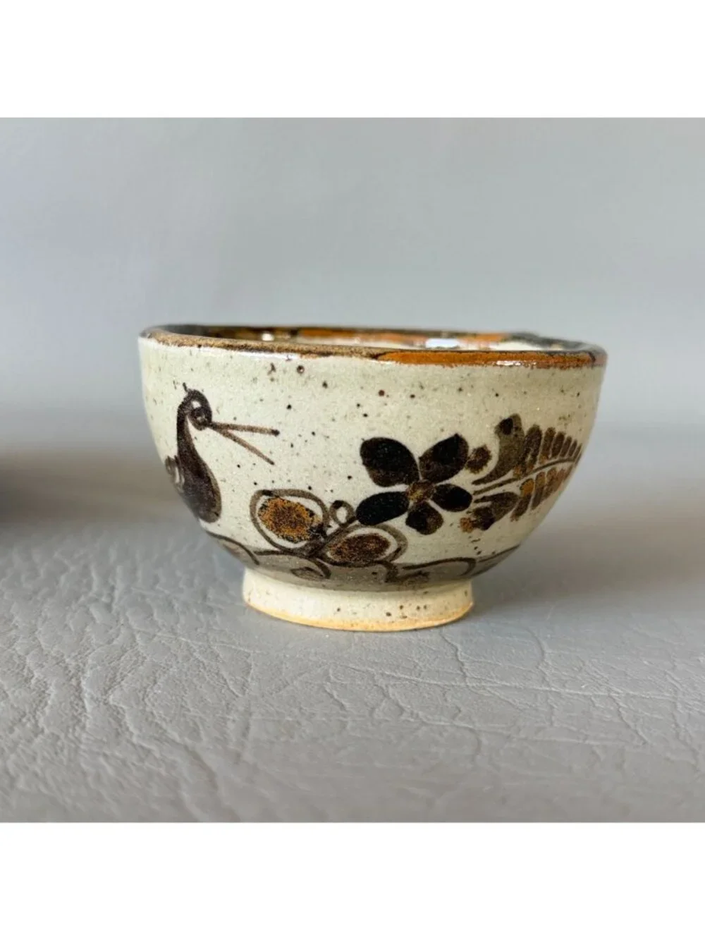Vintage Tonala Mexico Studio Pottery Cup Saucer Set Signed S Lucas Bird 5.5